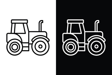 Agricultural Tractor line Icon. Modern Vector on White and Black