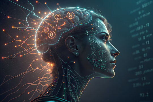 human head with brain technology - Powered by Adobe