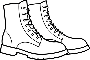 army combat boots outline vector, combat boot coloring book page