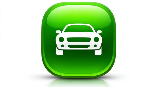 Green car button icon, automotive transportation symbol for navigation, travel, and vehicle control