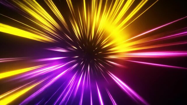Abstract colorful background with light trails, speed effect, yellow, purple, and pink rays, concept, technology, and vibrant illustration.
