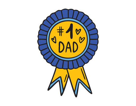 gold cartoon best dad prize medal for daddy. happy fathers day concept icon doodle hand drawn. 
