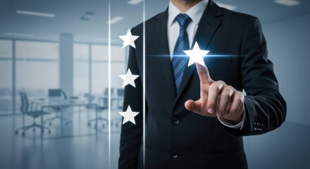 Businessman Selecting Top Rating Stars - Minimalist design