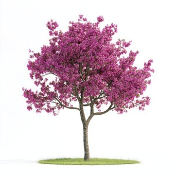 Real blooming redbud tree outdoors isolated flowers.