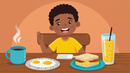 Happy boy enjoying breakfast at home