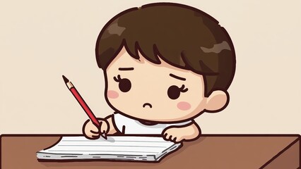 Child focused on writing with pencil