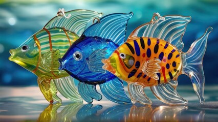 Fototapeta premium Colorful glass fish ornaments