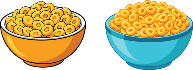 Two colorful bowls filled to the brim with delicious looking ring cereal
