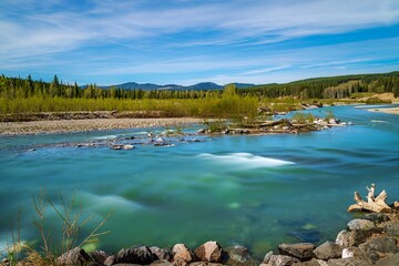 Long Exposure Of A River In The Alberta Mountains