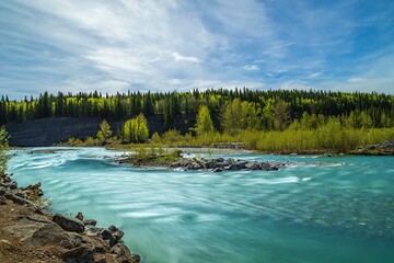 Long Exposure Of A Rushing River Through A Lush Forest