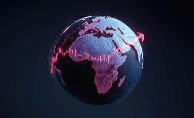 Global growth depicted as a 3D planet with an upward trending graph