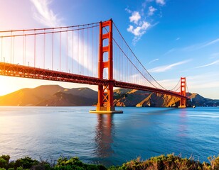 Obraz premium Golden Gate Bridge at sunset over water
