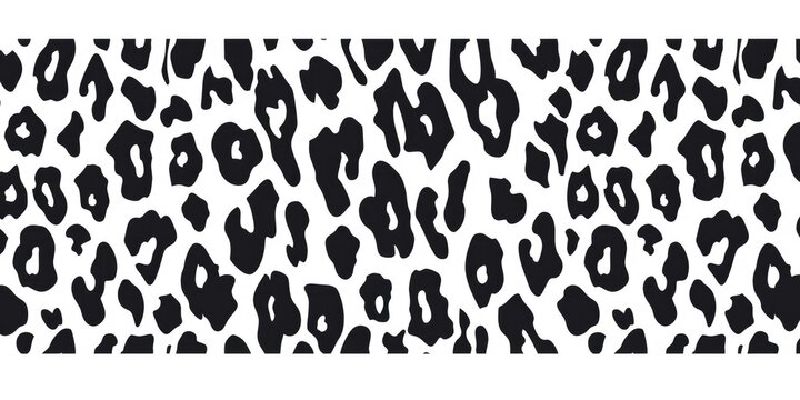 leopard print pattern background, simple vector style, white and black colors only, white border on all sides, isolated in blank white backdrop