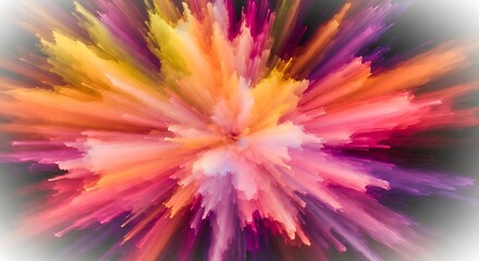 Abstract explosion of vibrant colors radiating outwards from a central point in a dynamic pattern