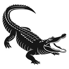 Isolated Black Silhouette of Alligator on White Background
