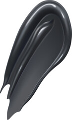 Realistic black gel or lotion cream cosmetic swatch with a smooth, fluid texture and reflective highlights. 3d vector abstract glossy brushstroke, charcoal face mask, paint or coal toothpaste smear