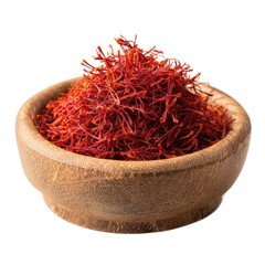 Fototapeta premium Red threads of spice in small wooden bowl