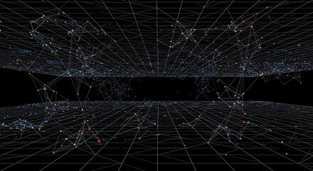 Abstract visualization of interconnected nodes and lines forming a network structure against a dark background, suggesting data or a complex system.