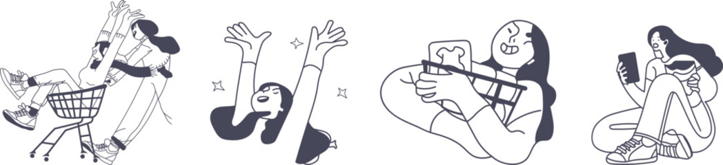 Online shopping and E-commerce concept vector bundle set