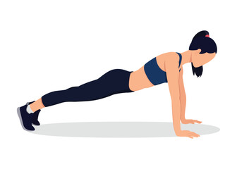 Fitness and workout concept. A beautiful slim girl doing some push ups a the gym.  Vector illustration.