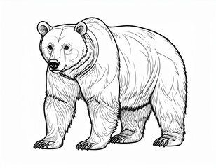 Fototapeta premium Black Outline Illustration of a Bear: Minimalist Wild Animal Silhouette in Side View with Bold Line Art Style for Nature Design, Mascot Concept, and Tattoo Inspiration on White Background