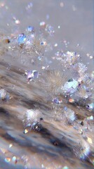 Dreamy Close up of a Luminous Dandelion Seed Head with Iridescent Crystals, Showcasing a Magical and Ethereal Quality, Perfect for Fantasy or Sci-Fi Projects