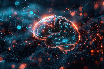 glowing neural network inside the brain, bio-digital interface, surreal art style