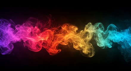 Abstract Colorful Smoke Flowing on Black Background