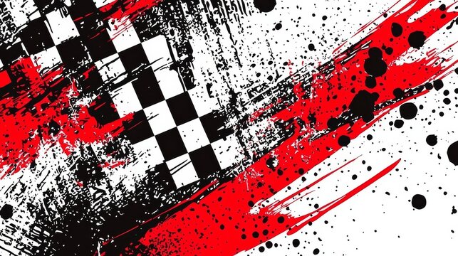 Dynamic abstract racing design featuring a checkered flag motif.