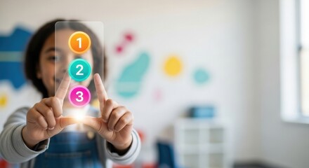 Girl Using Interactive Number Interface - Digital Learning