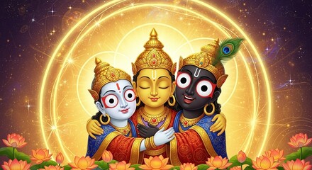 Lord Jagannath Balabhadra and Subhadra Beautiful Illustration for Spiritual and Religious Concepts with Divine Aura