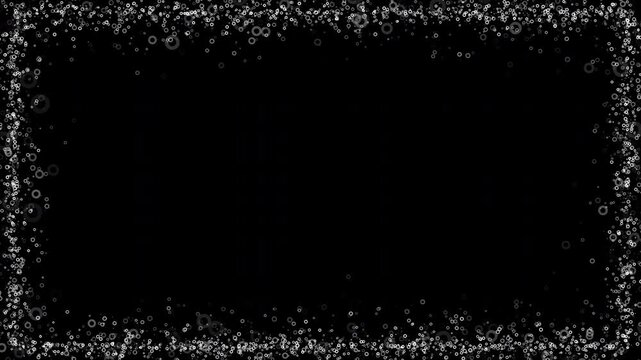 A dynamic animation of particles forming a frame, with an alpha channel background. Suitable for presentations, backgrounds, advertisements, elements, or motion graphics