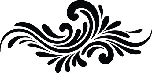 Fototapeta premium Elegant black swirls and flourish curved scroll ornate decorative design element, Abstract Tribal Style Motifs ornament isolated on transparent background