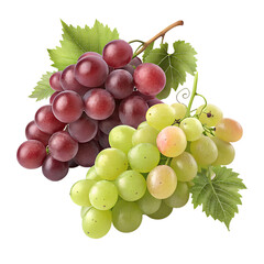 Obraz premium Red and green grapes with leaves isolated on a transparent background