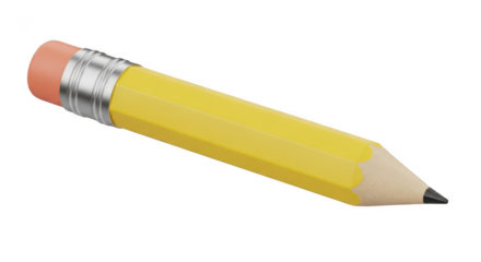 Yellow pencil with pink eraser isolated on transparent background