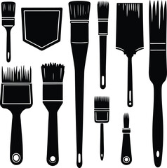 Collection of various paint brushes in silhouette style