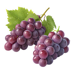 Fototapeta premium Red Grapes with Green Leaves isolated on a transparent background
