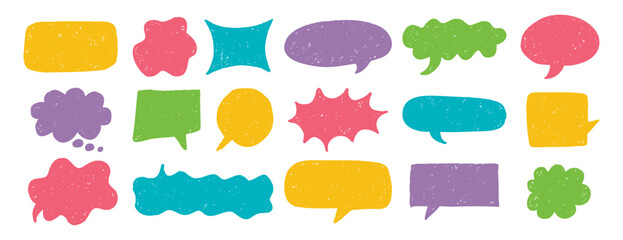 speech bubble texture chalk pencil doodle set. Crayon speech bubble frame, comic talk balloon Grunge colorful collection.