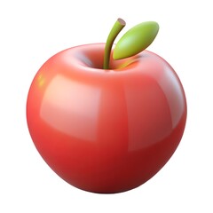 Shiny red apple with green leaf and stem fruit food