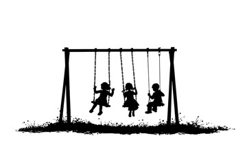 Silhouette of children playing on a swing set