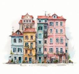 Obraz premium Watercolor European townhouses