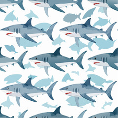 Naklejka premium Seamless Watercolor Shark Pattern. Ocean Predator Illustration for Kids and Fabric