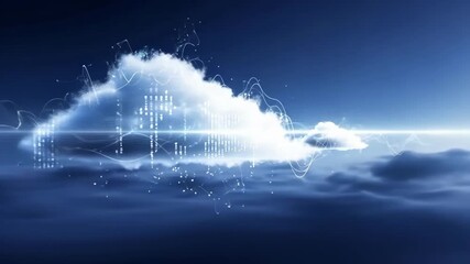 Cloud computing technology concept with data cloud and network connections in blue atmosphere, data storage, network and information technology, cloud service.