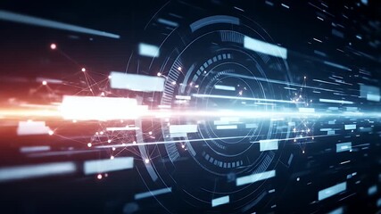 Abstract digital interface with glowing lines and geometric shapes - Powered by Adobe