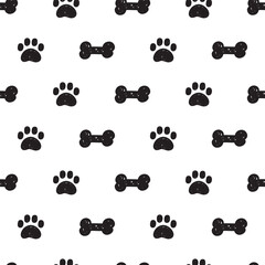 Simple pattern. Dog paw and bone toy. Vector design illustration on white background.