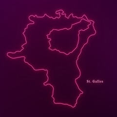 Switzerland St. Gallen Canton Abstract Futuristic Neon Map	