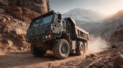 off-road heavy electric dump truck in mountain area
