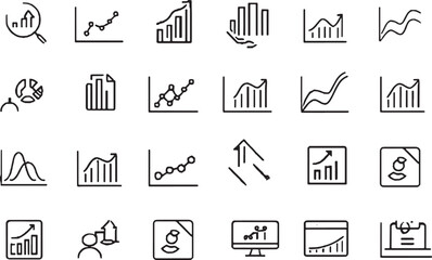 Business Analytics and Growth Chart Line Icons Transparent Background Vector Set