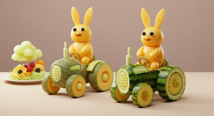 Cute toy Easter bunny with colorful eggs, perfect for spring holiday celebrations