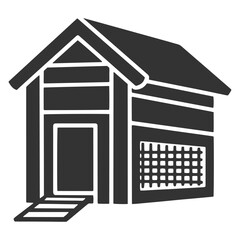 Simple black and white illustration of a chicken coop or small rustic shed structure